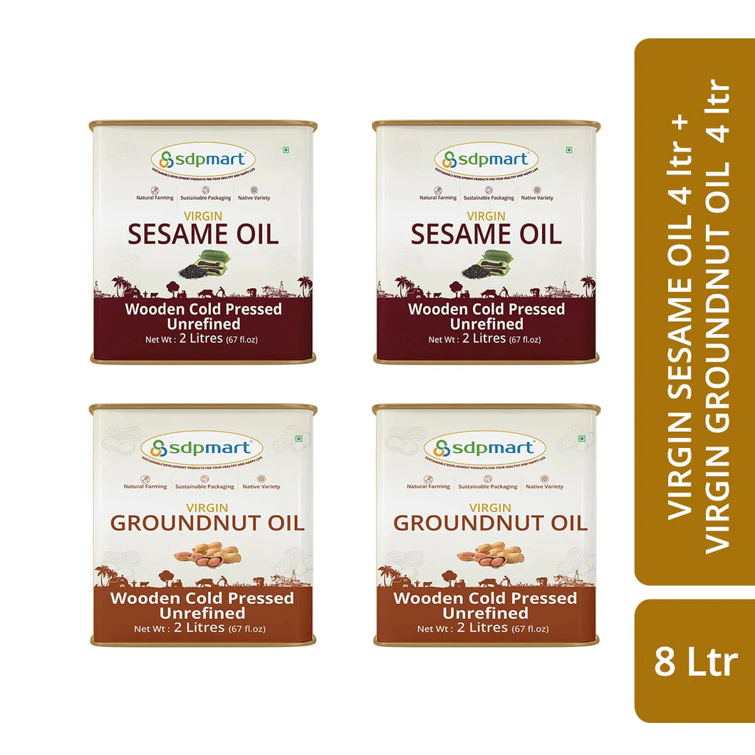 8 Liter Combo Pack | 2x 2 Liter sesame oil & 2x 2 Liter Peanut Oil