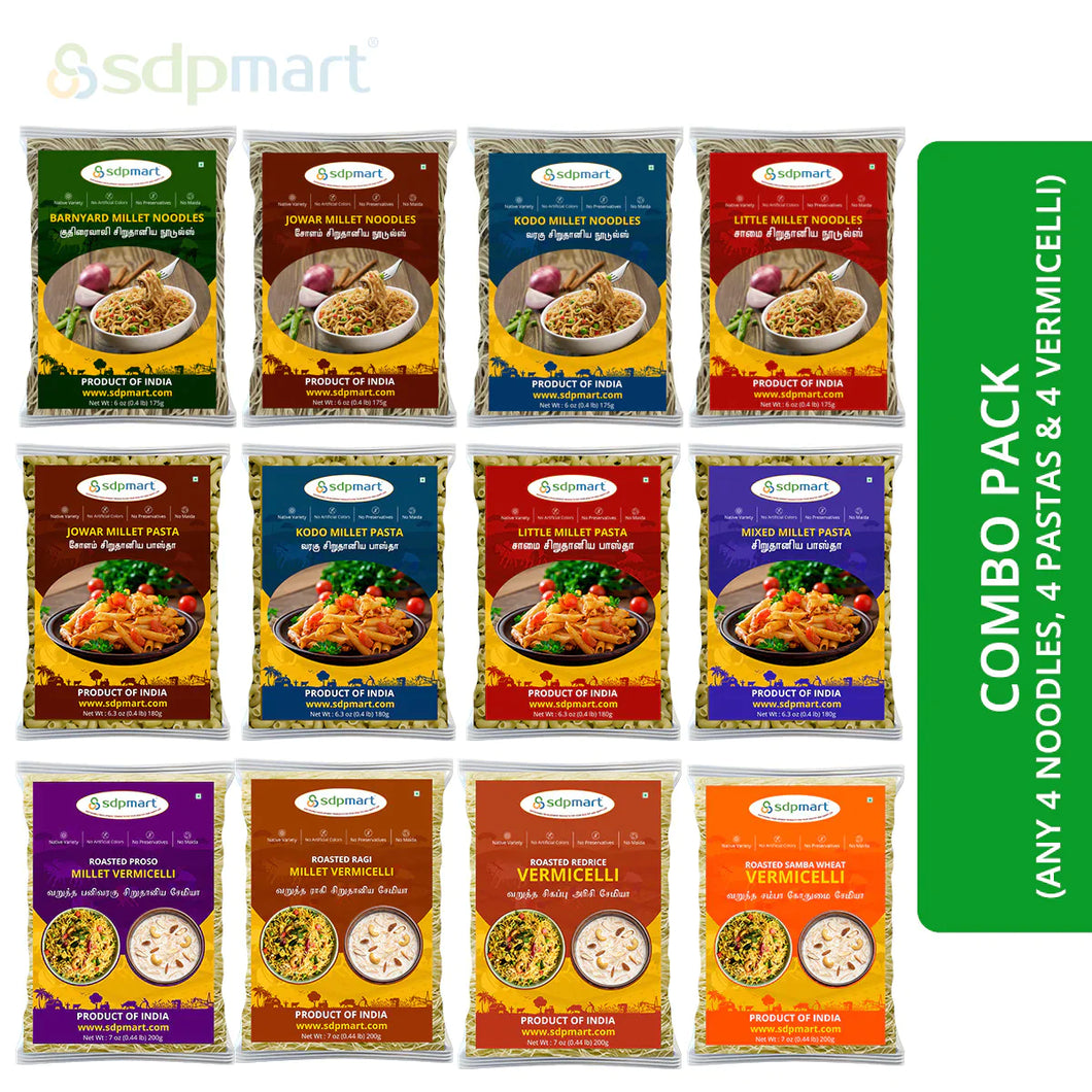 Millet Vermicelli-Noodles-Pasta Combo Box - 4+4+4 Assorted Packs